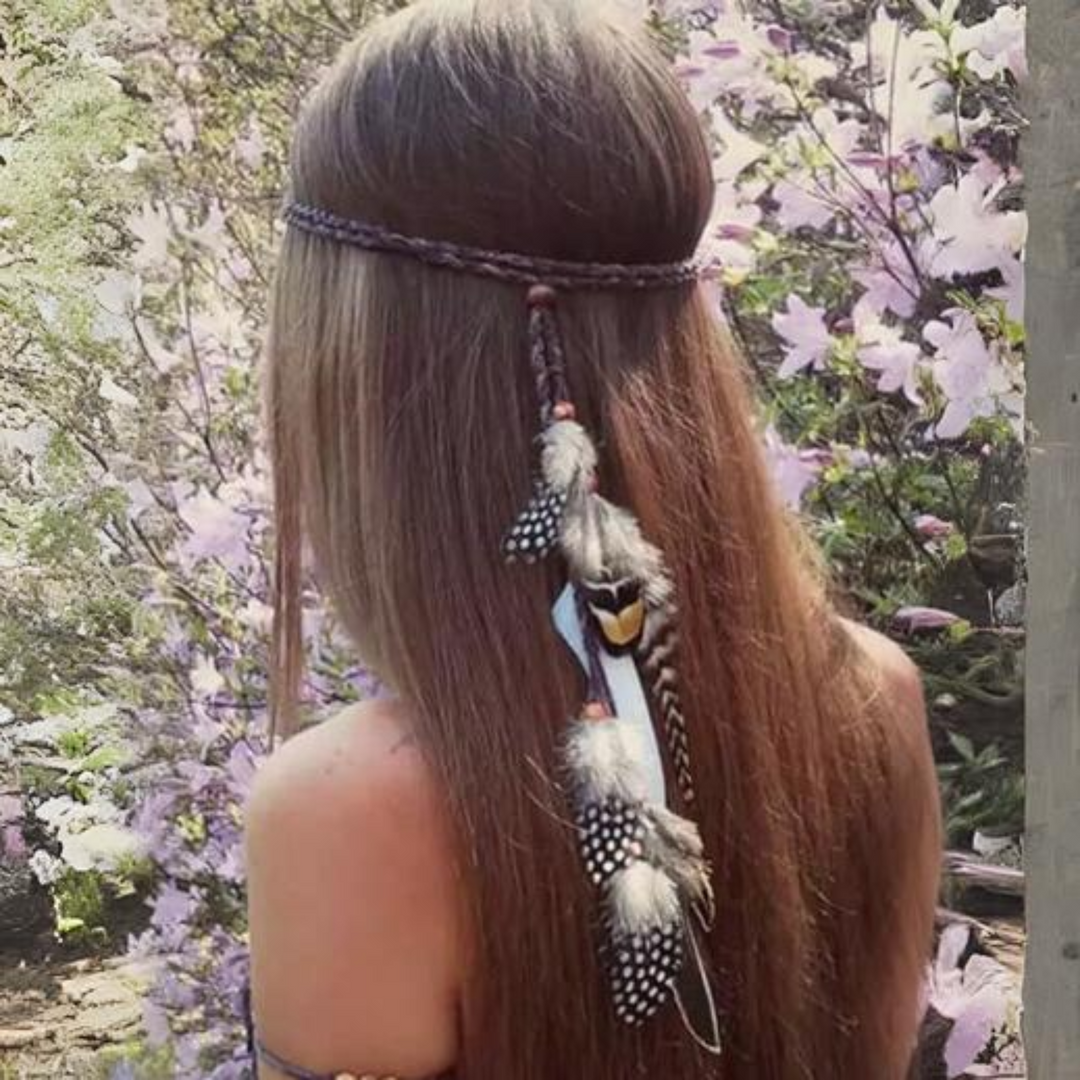 Elevate your festival look with our stunning Boho Festival Feather Headdress: Coachella-Inspired Statement Piece! Handcrafted with feathers, leather, and beads, perfect for boho, hippie, Coachella, carnival, masquerade and 60s costumes. Stand out in the crowd with this unique accessory!