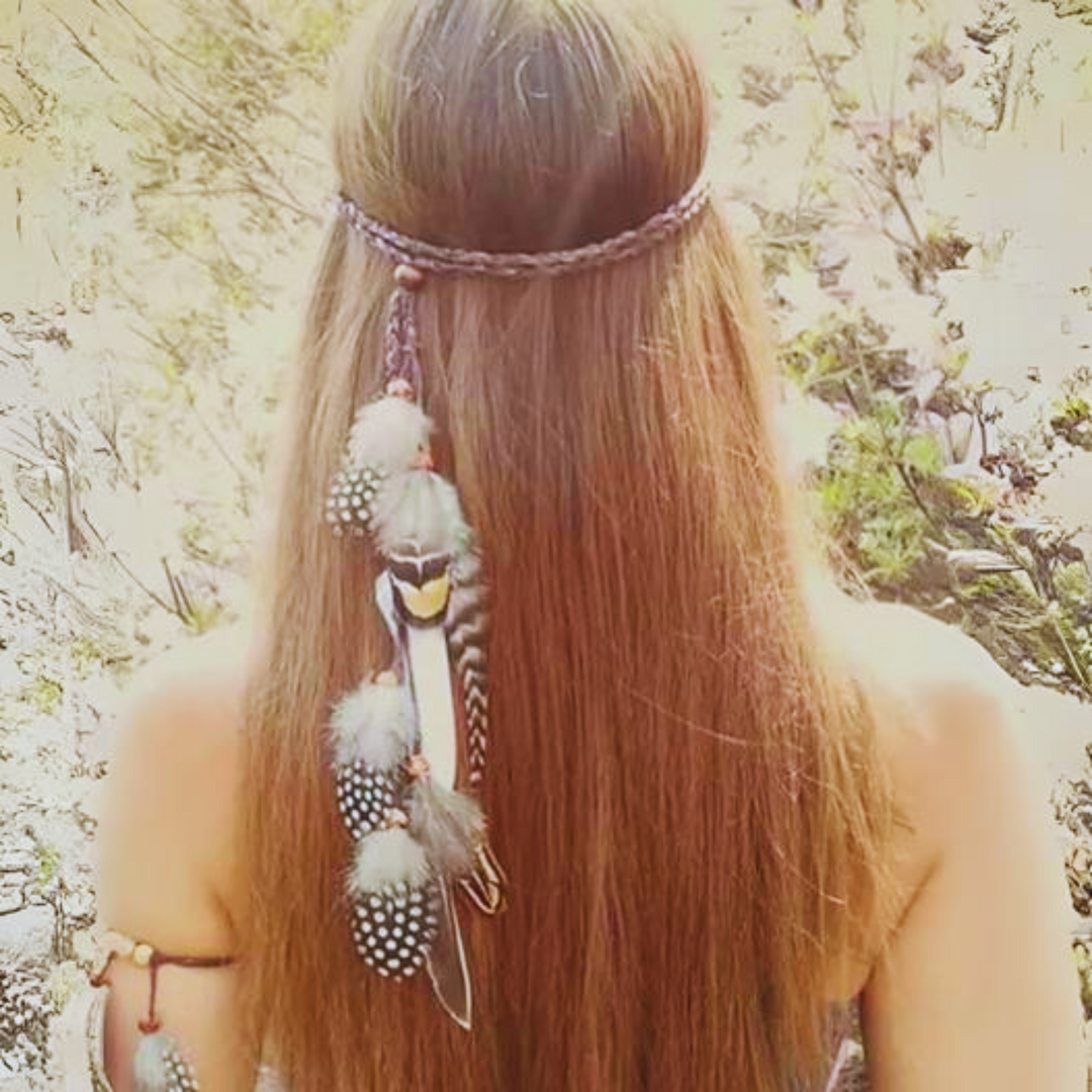 Elevate your festival look with our stunning Boho Festival Feather Headdress: Coachella-Inspired Statement Piece! Handcrafted with feathers, leather, and beads, perfect for boho, hippie, Coachella, carnival, masquerade and 60s costumes. Stand out in the crowd with this unique accessory!